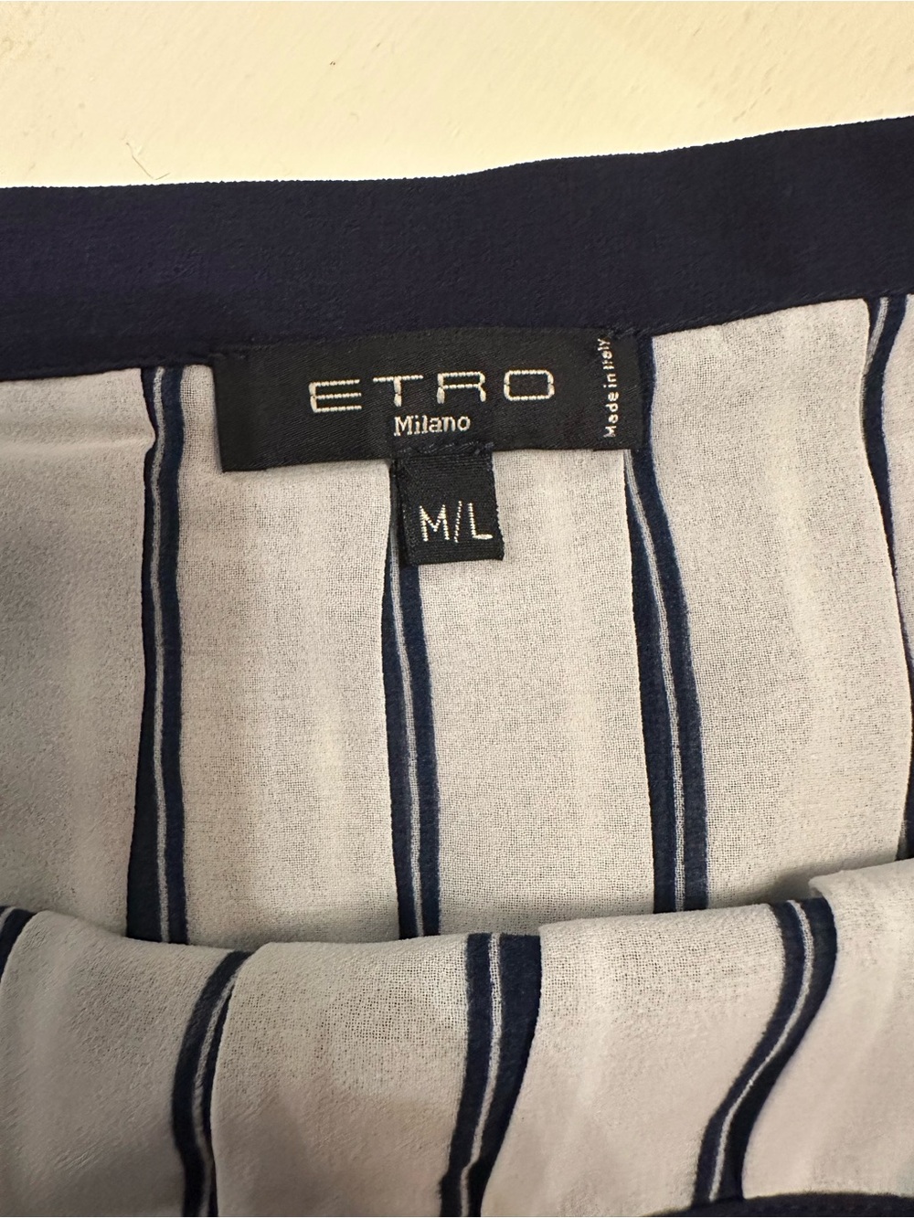 Etro Milano Navy and White Pleated Striped Maxi Skirt - Picture 4 of 4